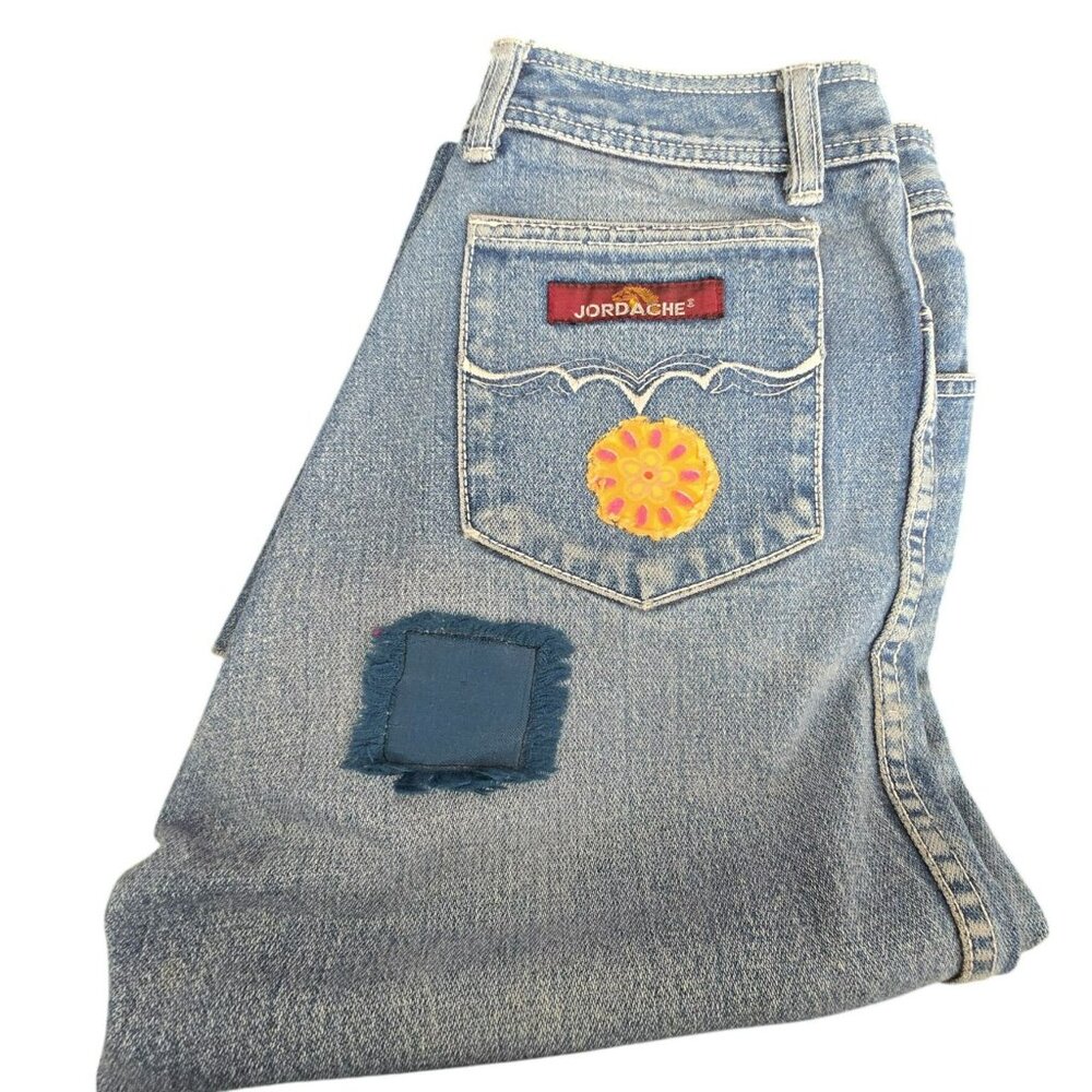 Vintage Jordache Womens Denim Jeans Patch Details Size 29 L HS239